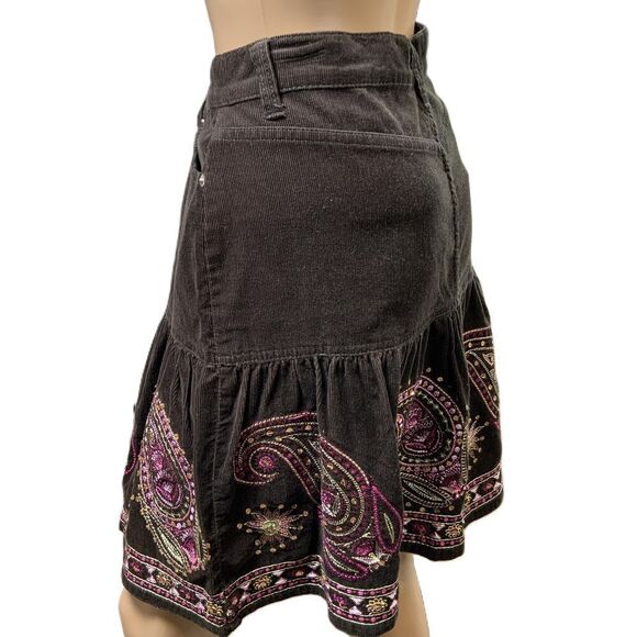 Junction West Brown Pink Embroidered Paisley Skirt Sz 10 Boho Indie Kawaii Fairy - Picture 10 of 13